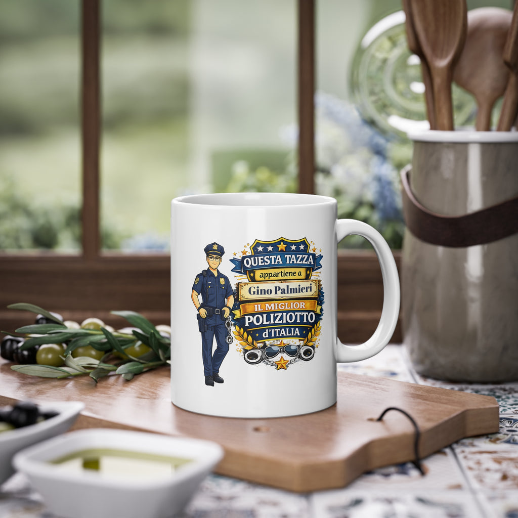 Tazza Personalizzata per Poliziotto 330 ml – “Questa Tazza Appartiene a [Nome], il Miglior Poliziotto d’Italia” | Regalo per Poliziotto