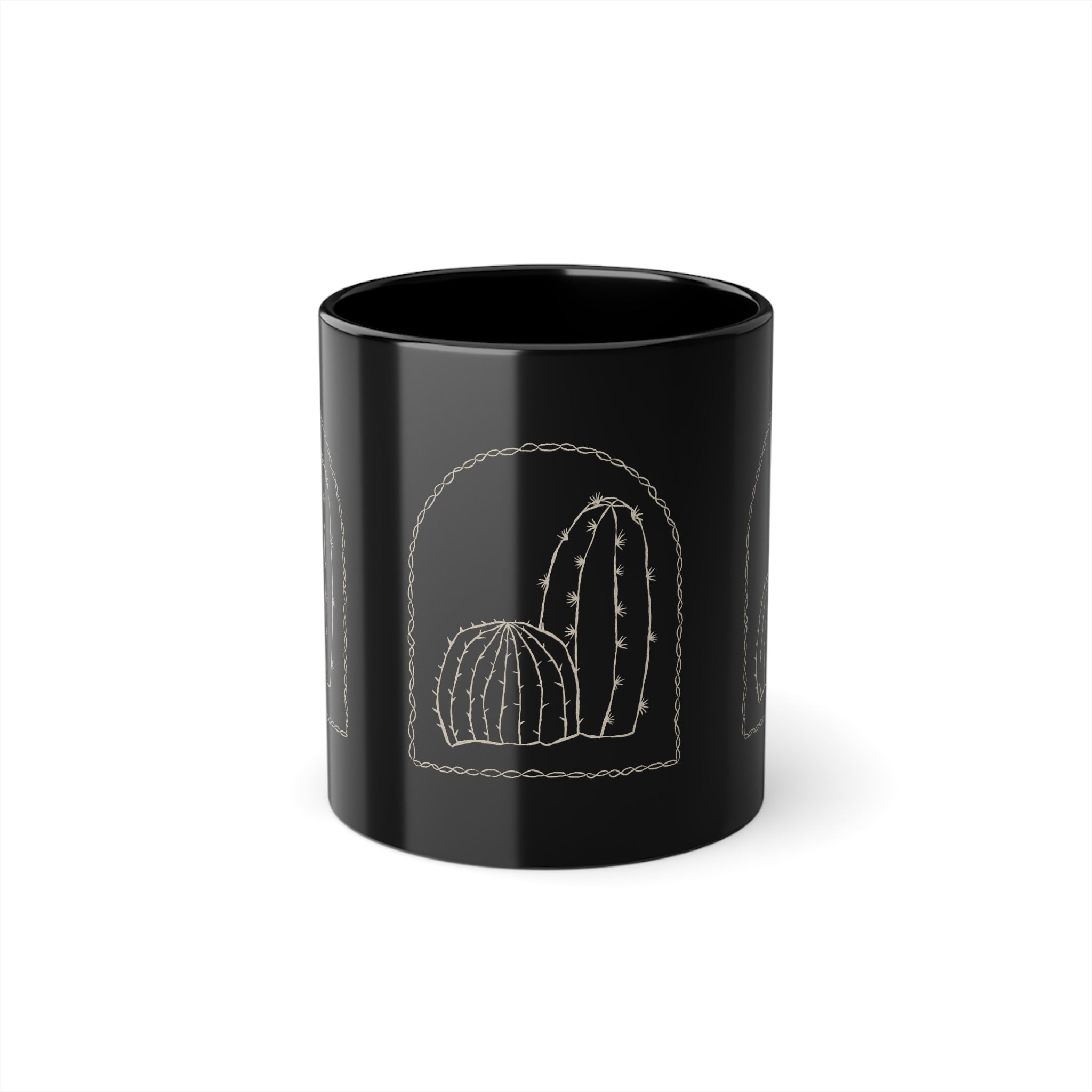Tazza Nera con Cactus – Design Minimal Western 330 ml