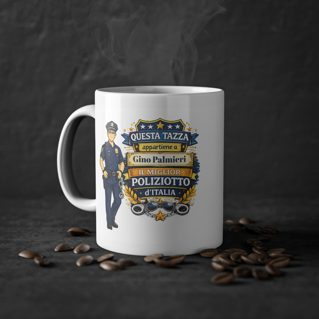 Tazza Personalizzata per Poliziotto 330 ml – “Questa Tazza Appartiene a [Nome], il Miglior Poliziotto d’Italia” | Regalo per Poliziotto