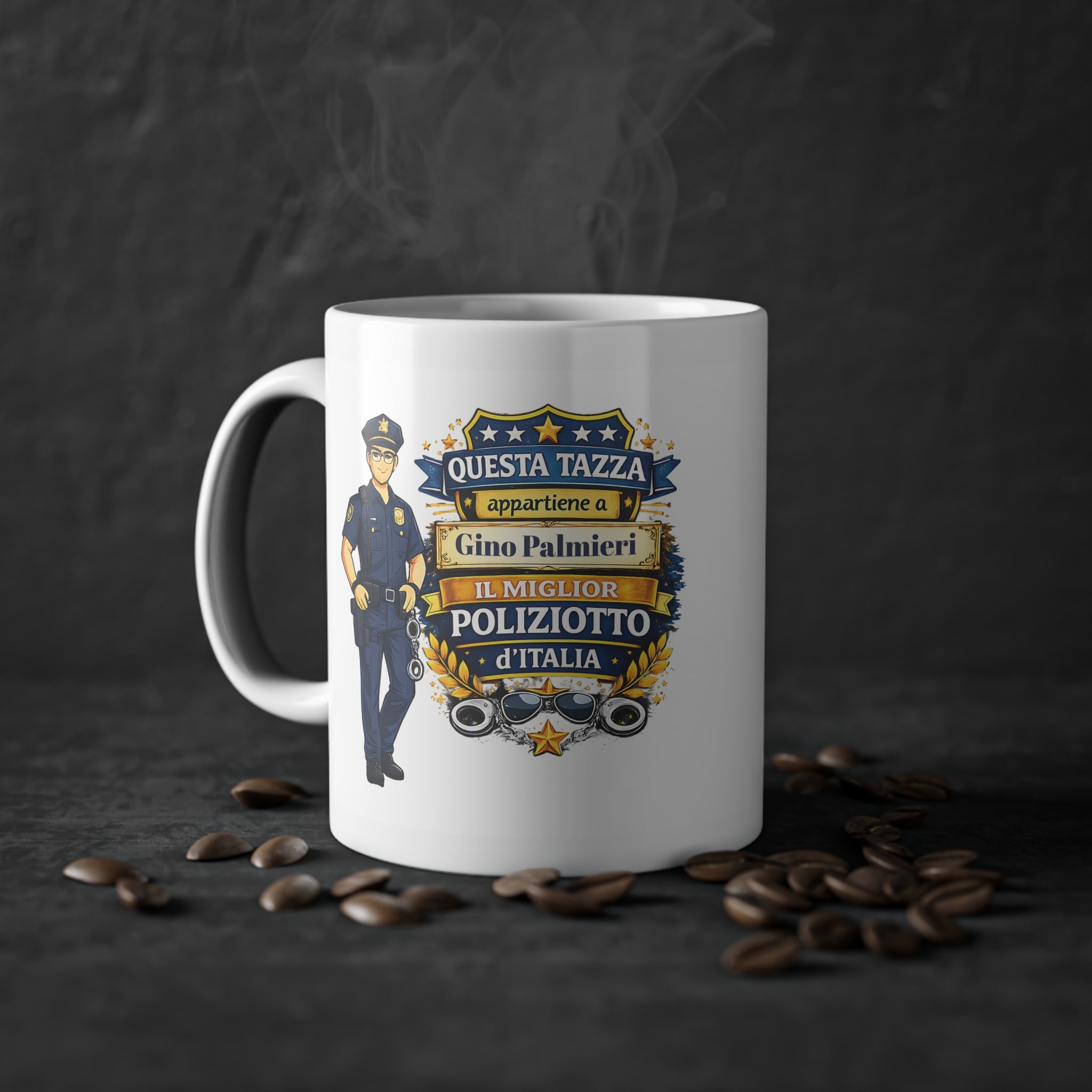Tazza Personalizzata per Poliziotto 330 ml – “Questa Tazza Appartiene a [Nome], il Miglior Poliziotto d’Italia” | Regalo per Poliziotto