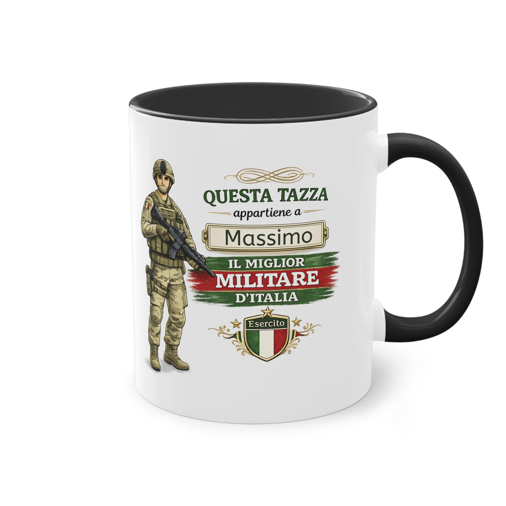 Tazza Militare Italiana Personalizzata 330 ml – Tazza Soldato con Nome e Bandiera Italiana | Regalo per Militare e Veterano
