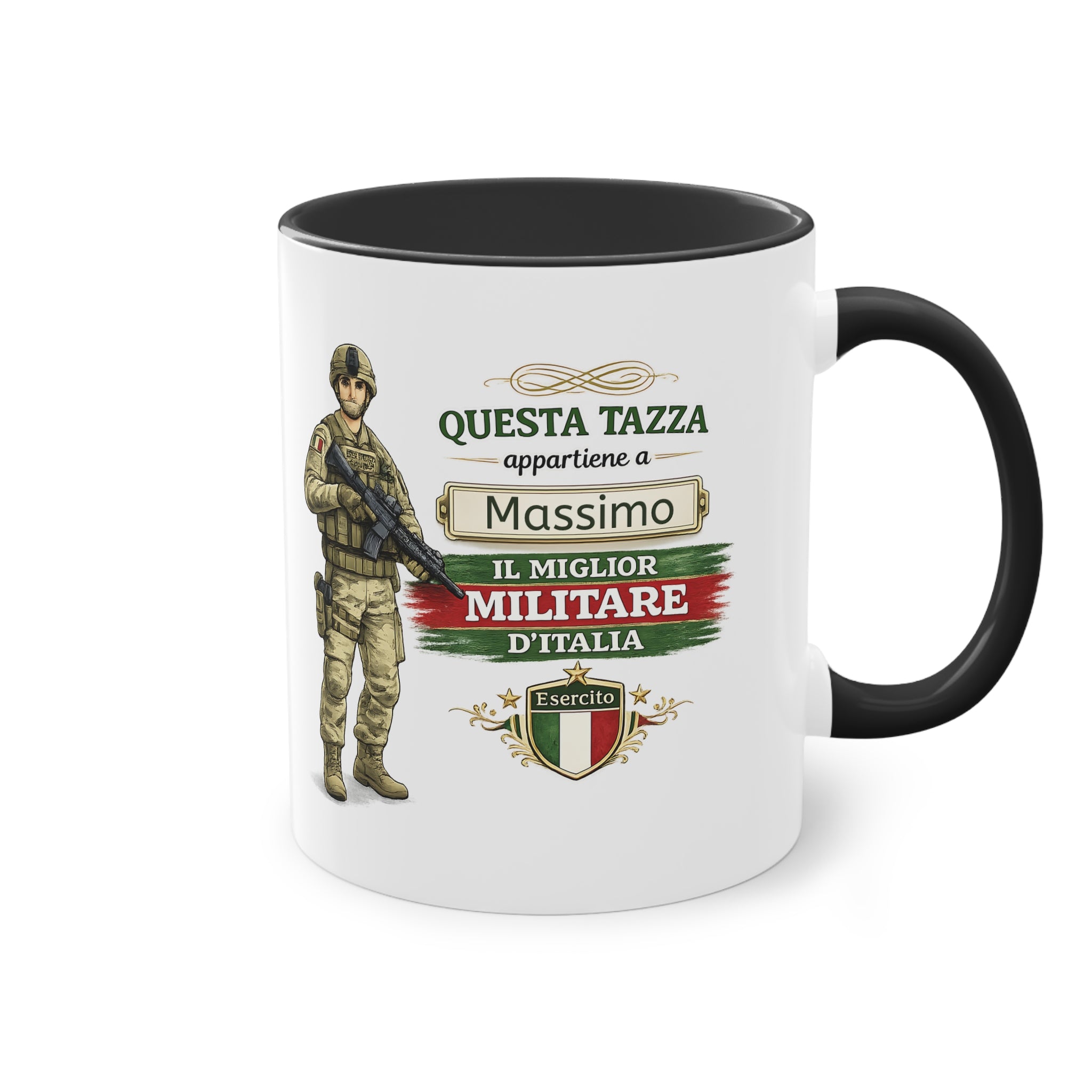Tazza Militare Italiana Personalizzata 330 ml – Tazza Soldato con Nome e Bandiera Italiana | Regalo per Militare e Veterano