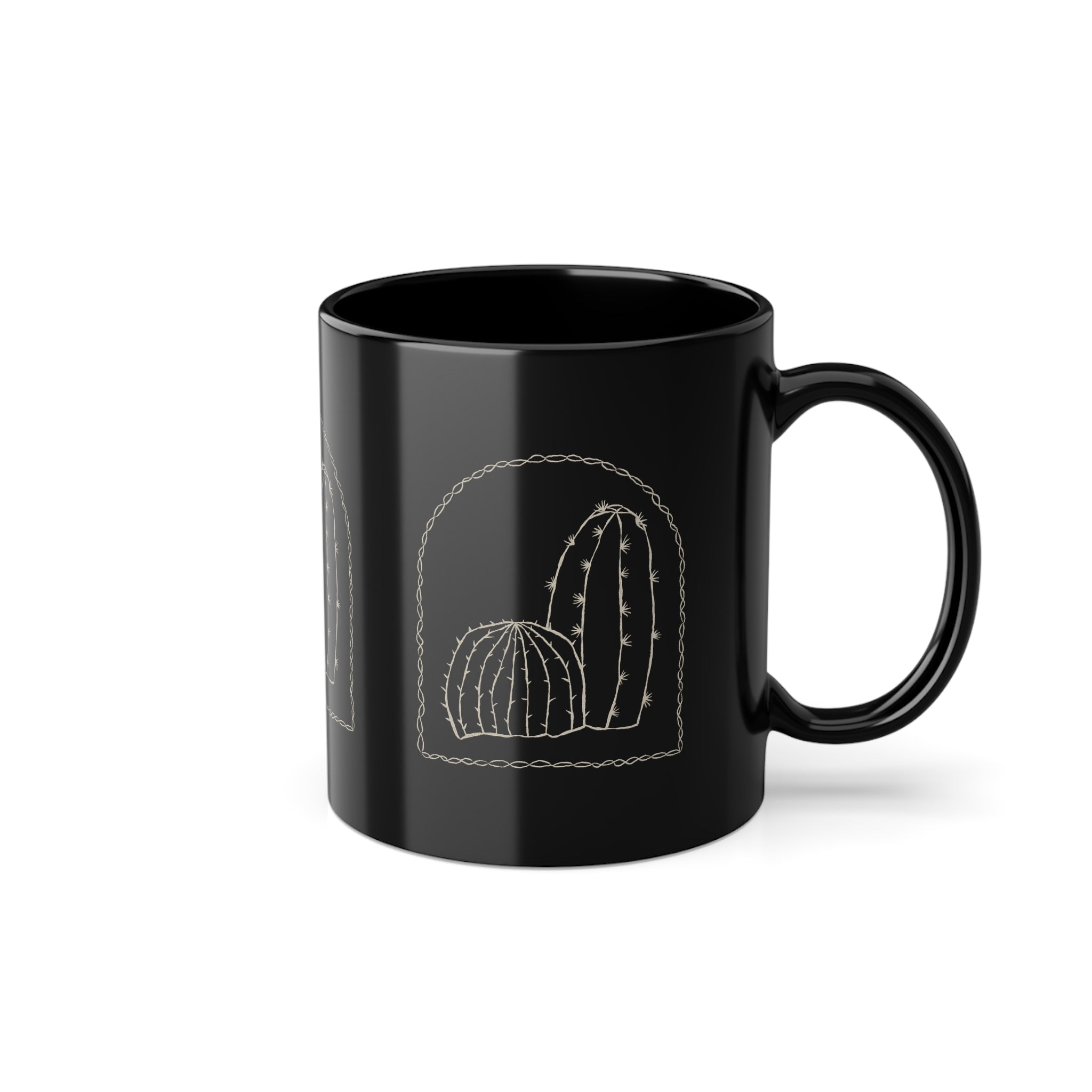 Tazza Nera con Cactus – Design Minimal Western 330 ml