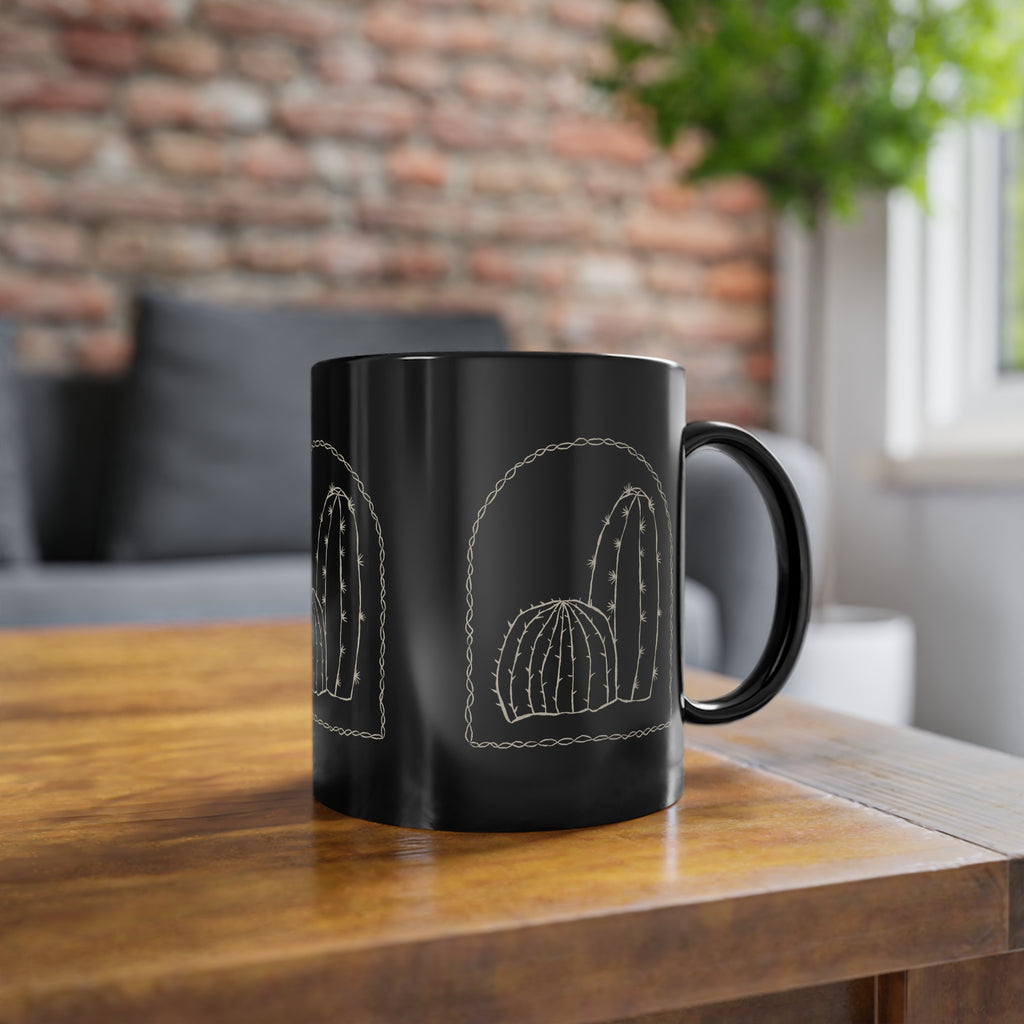 Tazza Nera con Cactus – Design Minimal Western 330 ml