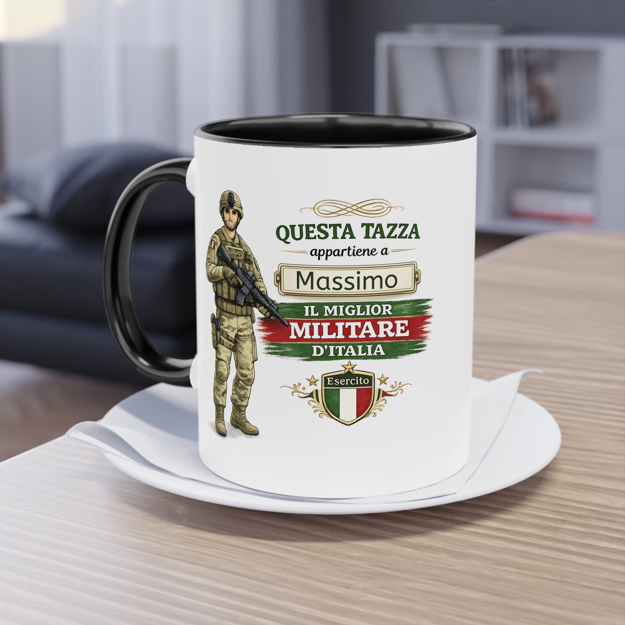 Tazza Militare Italiana Personalizzata 330 ml – Tazza Soldato con Nome e Bandiera Italiana | Regalo per Militare e Veterano