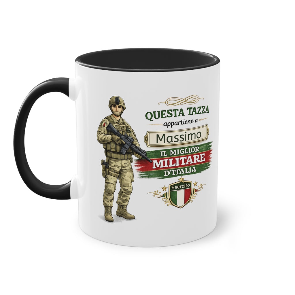 Tazza Militare Italiana Personalizzata 330 ml – Tazza Soldato con Nome e Bandiera Italiana | Regalo per Militare e Veterano