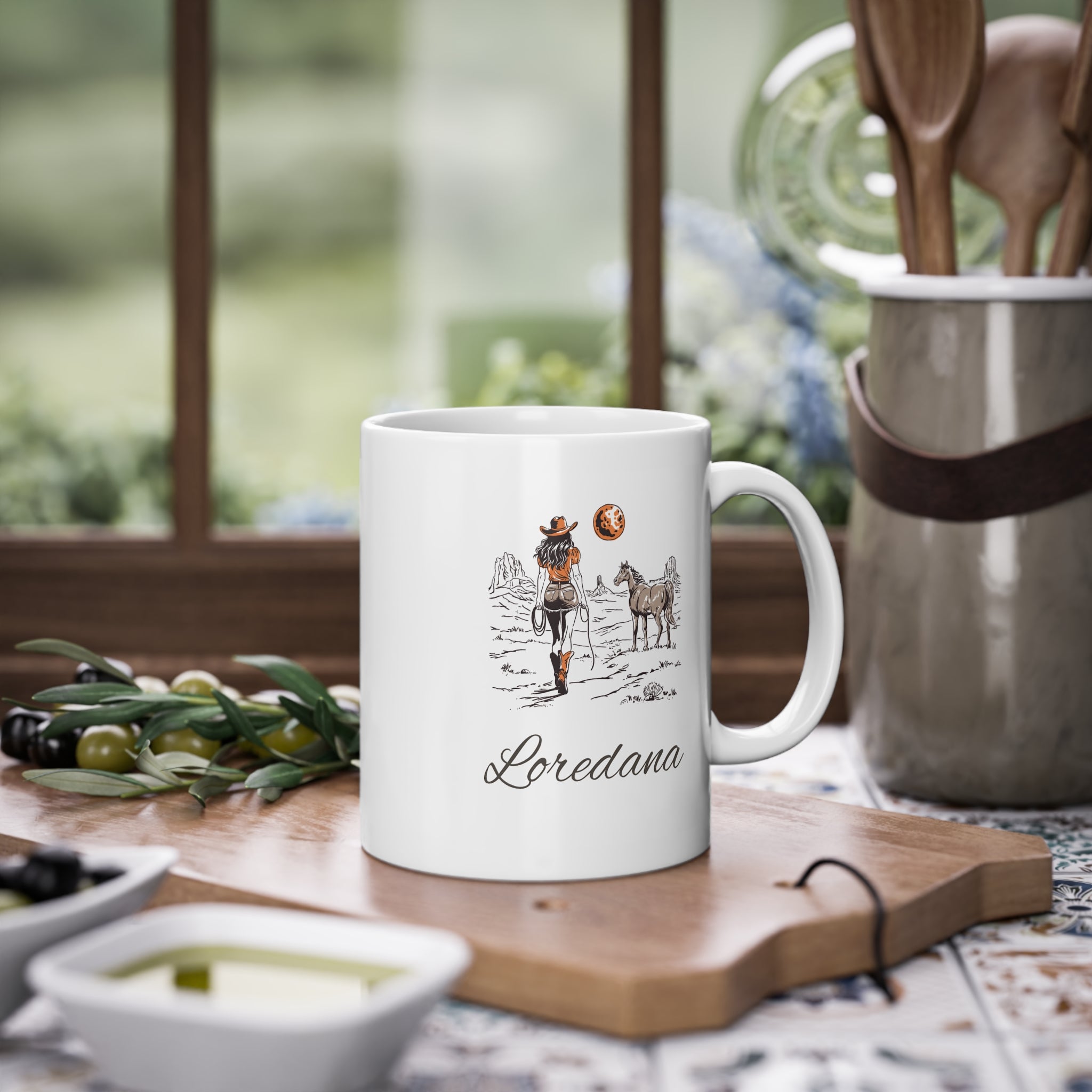 Tazza Personalizzata Cowgirl con Nome – Cavallo e Puledro Western 330 ml